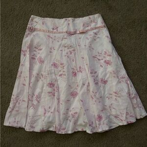 Satin Floral Print Midi Skirt, pink and white